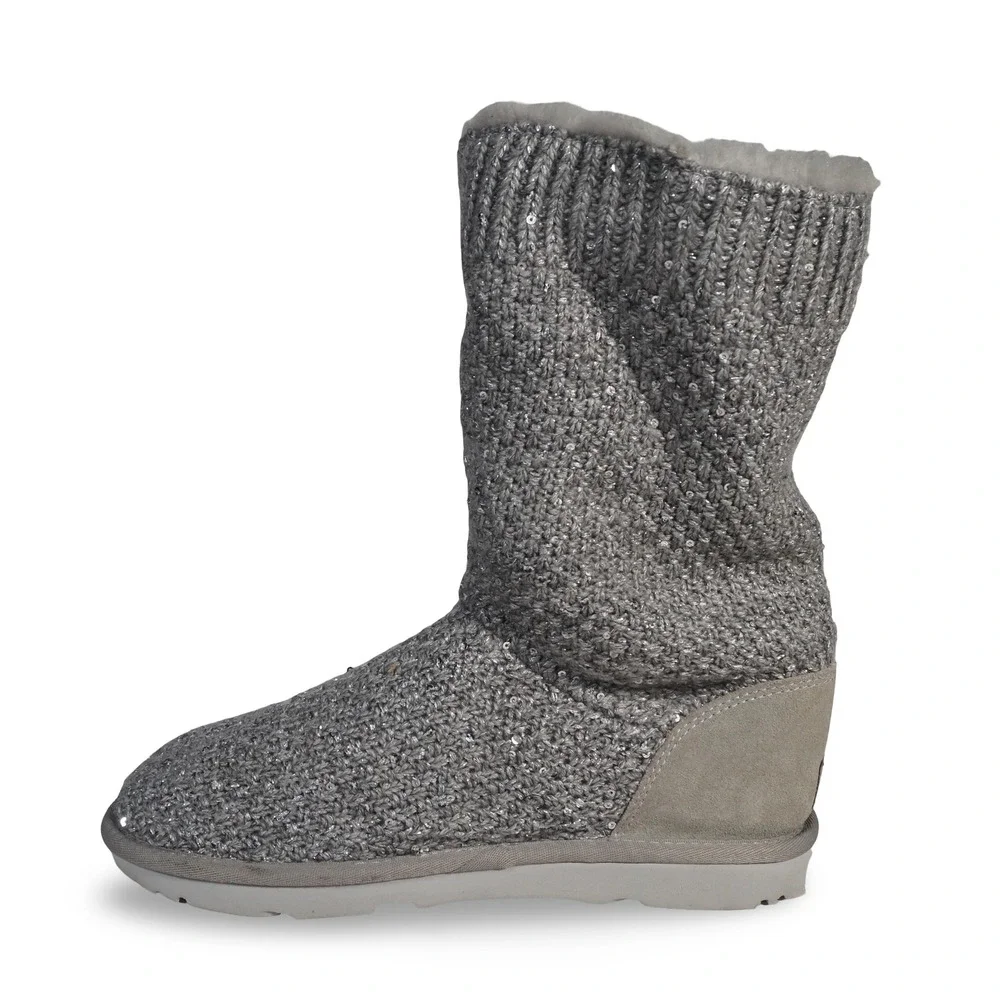 UGG Knit Sequin Side Zip Boots Grey 1104669K Youth‎ 5 Women's 6